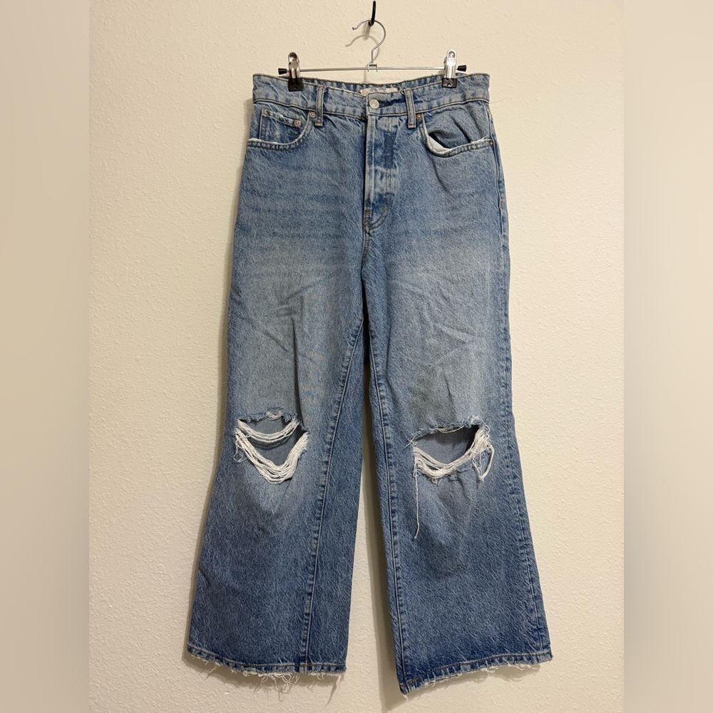 Free People Light Blue Ripped Wide-Leg Jeans